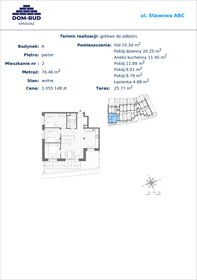 rzut mieszkanie na sprzedaż 76m2 mieszkanie Kraków, Bronowice Wielkie, Stawowa