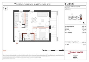 rzut mieszkanie na sprzedaż 52m2 mieszkanie Warszawa, ul. Warszawski Świt