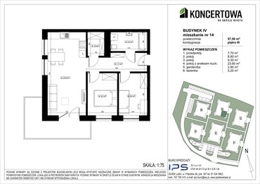 rzut mieszkanie na sprzedaż 58m2 mieszkanie Lublin, Czechów Północny, Koncertowa