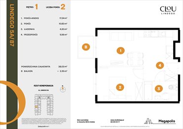 rzut mieszkanie na sprzedaż 38m2 mieszkanie Kraków, Lindego 5a