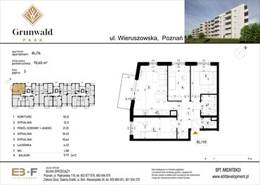 rzut mieszkanie na sprzedaż 71m2 mieszkanie Poznań, Grunwald, Wieruszowska 8