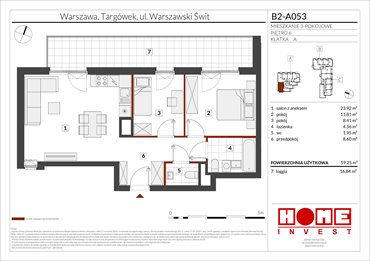 rzut mieszkanie na sprzedaż 59m2 mieszkanie Warszawa, Targówek, ul. Warszawski Świt 12