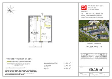 rzut mieszkanie na sprzedaż 36m2 mieszkanie Żyrardów, Rumiankowa 4