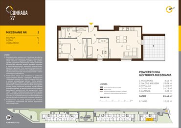 rzut mieszkanie na sprzedaż 65m2 mieszkanie Kraków, Prądnik Biały, Conrada 27