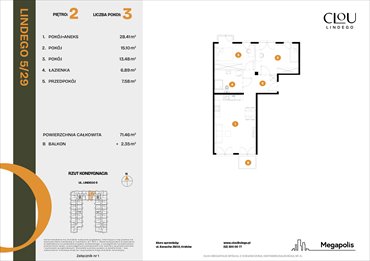 rzut mieszkanie na sprzedaż 71m2 mieszkanie Kraków, Lindego 5