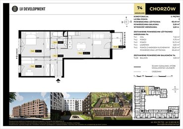 rzut mieszkanie na sprzedaż 65m2 mieszkanie Chorzów, 3 Maja 94'