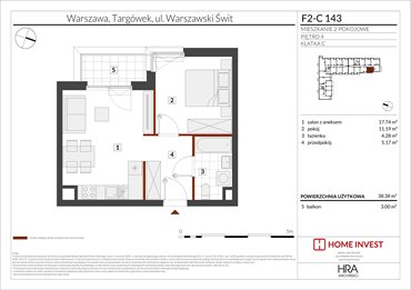 rzut mieszkanie na sprzedaż 38m2 mieszkanie Warszawa, ul. Warszawski Świt
