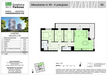 rzut mieszkanie na sprzedaż 75m2 mieszkanie Rzeszów, Paderewskeigo 51