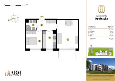 rzut mieszkanie na sprzedaż 48m2 mieszkanie Łódź, Widzew, Opolczyka 16