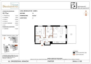 rzut mieszkanie na sprzedaż 53m2 mieszkanie Kraków, Bieżanów, Drożdżowa