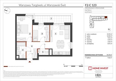 rzut mieszkanie na sprzedaż 56m2 mieszkanie Warszawa, ul. Warszawski Świt