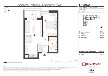 rzut mieszkanie na sprzedaż 44m2 mieszkanie Warszawa, ul. Warszawski Świt