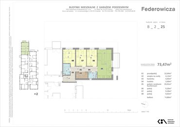 rzut mieszkanie na sprzedaż 73m2 mieszkanie Kraków, ul. Federowicza