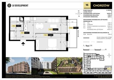 rzut mieszkanie na sprzedaż 47m2 mieszkanie Chorzów, 3 Maja 94'
