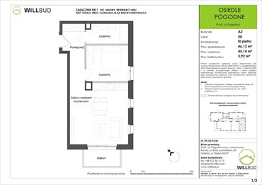 rzut mieszkanie na sprzedaż 45m2 mieszkanie Puck, Pogodna
