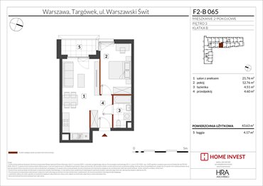 rzut mieszkanie na sprzedaż 44m2 mieszkanie Warszawa, ul. Warszawski Świt