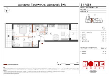 rzut mieszkanie na sprzedaż 53m2 mieszkanie Warszawa, Targówek, ul. Warszawski Świt 12