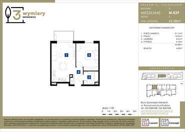 rzut mieszkanie na sprzedaż 44m2 mieszkanie Kraków, Bronowice Wielkie, Stelmachów