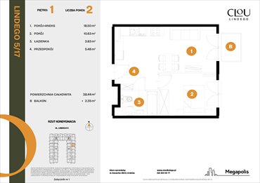 rzut mieszkanie na sprzedaż 38m2 mieszkanie Kraków, Lindego 5
