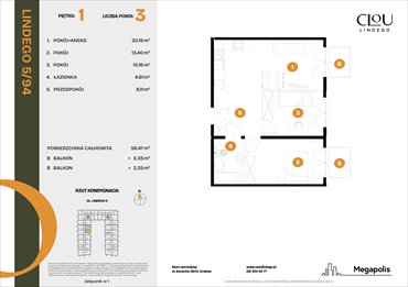 rzut mieszkanie na sprzedaż 56m2 mieszkanie Kraków, Lindego 5