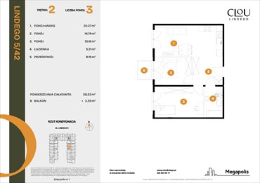 rzut mieszkanie na sprzedaż 59m2 mieszkanie Kraków, Lindego 5