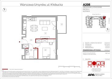 rzut mieszkanie na sprzedaż 45m2 mieszkanie Warszawa, Ursynów, ul. Kłobucka 23A