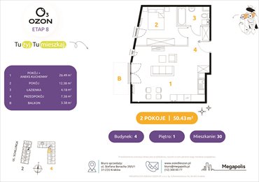 rzut mieszkanie na sprzedaż 50m2 mieszkanie Kraków, Schillinga 2-4