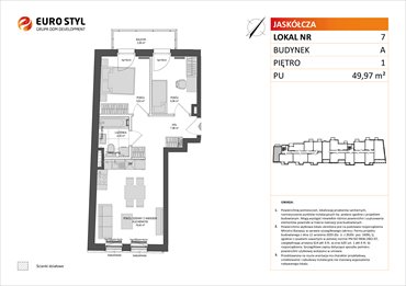 rzut mieszkanie na sprzedaż 50m2 mieszkanie Gdańsk, ul.Jaskółcza