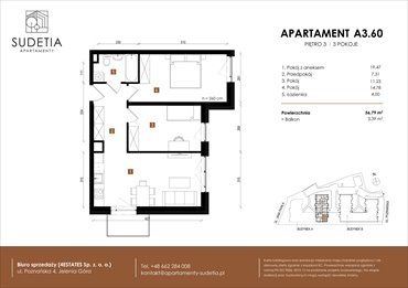 rzut mieszkanie na sprzedaż 57m2 mieszkanie Jelenia Góra, POZNAŃSKA 4