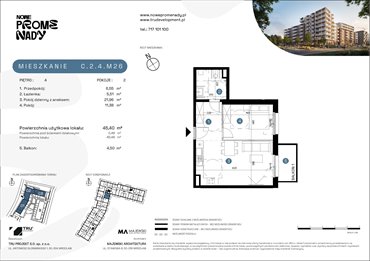 rzut mieszkanie na sprzedaż 45m2 mieszkanie Wrocław, Kleczków, ul. Czochralskiego/ Miłosza
