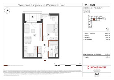 rzut mieszkanie na sprzedaż 41m2 mieszkanie Warszawa, ul. Warszawski Świt