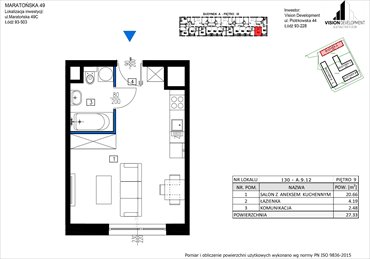 rzut mieszkanie na sprzedaż 27m2 mieszkanie Łódź, Retkinia, Maratońska 49C