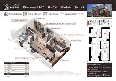 rzut mieszkanie na sprzedaż 48m2 mieszkanie Szczecin, Centrum, al. Wyzwolenia 70 / ul. Staszica 21