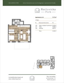 rzut mieszkanie na sprzedaż 51m2 mieszkanie Szczecin, DĄBIE, Racławicka 1
