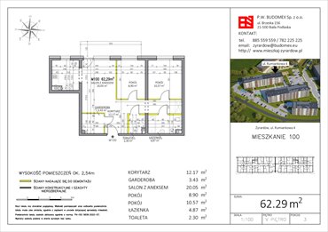 rzut mieszkanie na sprzedaż 62m2 mieszkanie Żyrardów, Rumiankowa 4