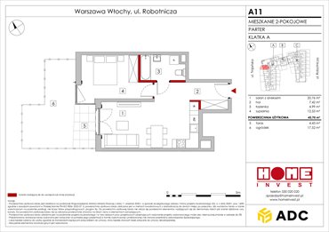 rzut mieszkanie na sprzedaż 46m2 mieszkanie Warszawa, Włochy, ul. Robotnicza 11/13