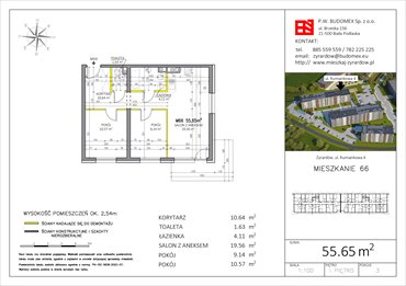 rzut mieszkanie na sprzedaż 56m2 mieszkanie Żyrardów, Rumiankowa 4