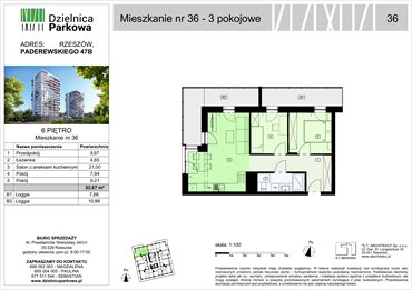 rzut mieszkanie na sprzedaż 53m2 mieszkanie Rzeszów, Paderewskeigo 51