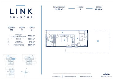 rzut mieszkanie na sprzedaż 52m2 mieszkanie Kraków, Bunscha 14a