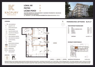 rzut mieszkanie na sprzedaż 57m2 mieszkanie Warszawa, Rembetów, Kacpury 11