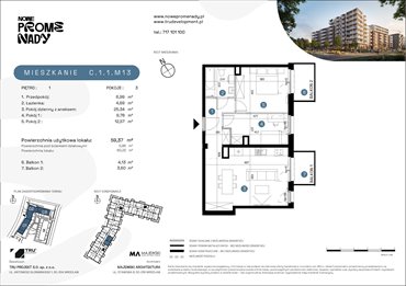 rzut mieszkanie na sprzedaż 59m2 mieszkanie Wrocław, Kleczków, ul. Czochralskiego/ Miłosza