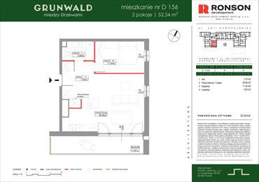 rzut mieszkanie na sprzedaż 52m2 mieszkanie Poznań, Grunwald, Kamiennogórska 7