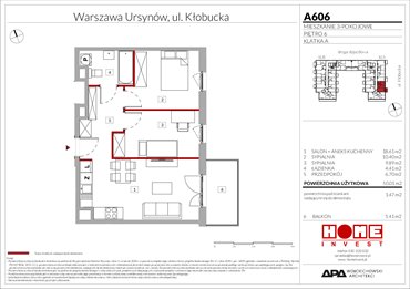 rzut mieszkanie na sprzedaż 50m2 mieszkanie Warszawa, Ursynów, ul. Kłobucka 23A