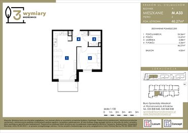 rzut mieszkanie na sprzedaż 46m2 mieszkanie Kraków, Bronowice Wielkie, Stelmachów
