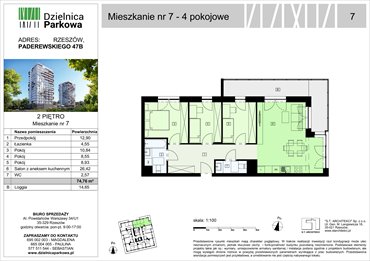 rzut mieszkanie na sprzedaż 75m2 mieszkanie Rzeszów, Paderewskeigo 51