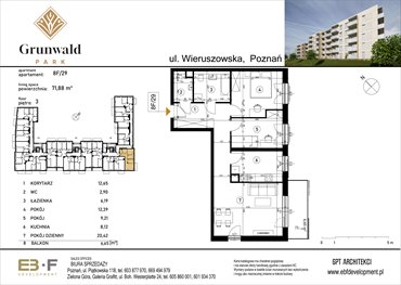 rzut mieszkanie na sprzedaż 72m2 mieszkanie Poznań, Grunwald, Wieruszowska 8