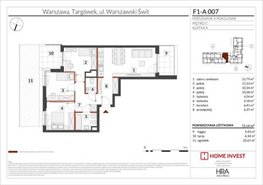 rzut mieszkanie na sprzedaż 73m2 mieszkanie Warszawa, ul. Warszawski Świt