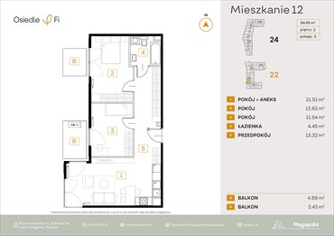rzut mieszkanie na sprzedaż 64m2 mieszkanie Kraków, Rzemieślnicza 22-24