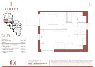 rzut mieszkanie na sprzedaż 42m2 mieszkanie Kraków, Bronowice, Gabrieli Zapolskiej 21