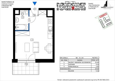 rzut mieszkanie na sprzedaż 29m2 mieszkanie Łódź, Retkinia, Maratońska 49C